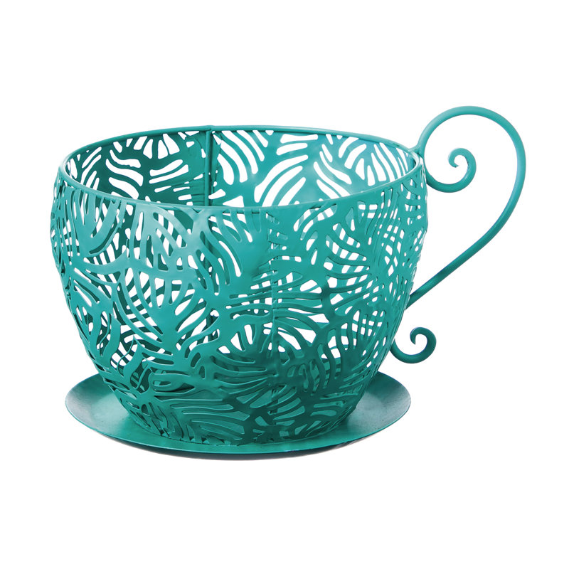 Evergreen Enterprises, Inc Rees Teacup Metal Pot Planter with Saucer & Reviews Wayfair